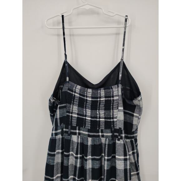 American Eagle Outfitters Black Gray Plaid Jumpsuit Belted Stretch Back Large - Picture 10 of 15